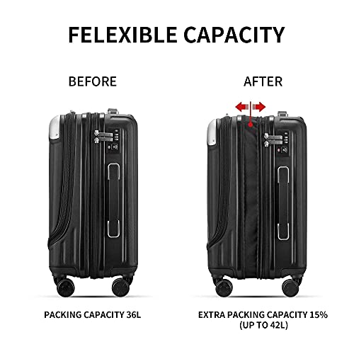 LEVEL8 Grace Expandable 20" Carry-On Luggage with 4 PC Organizer Packing Cubes - Black, Carry-On 20-Inch