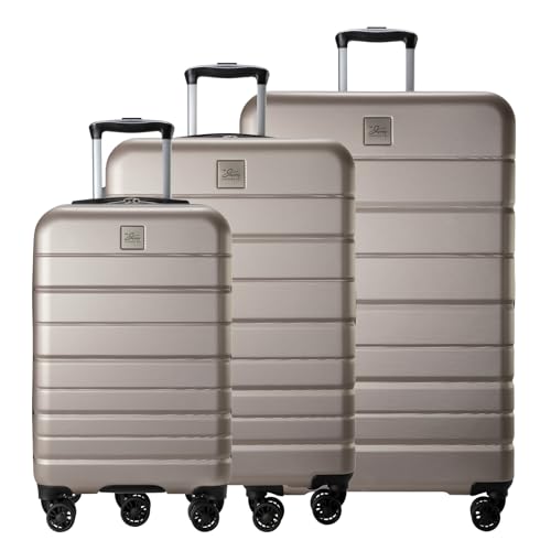 Skyway Epic 2.0 Hardside Lightweight and Durable ABS Shell Luggage, Spacious with 4-Wheel Spinners, Comfort Grip with Telescoping Handle, Men and Women, Bone, 3-Piece Set (20,24, 28)