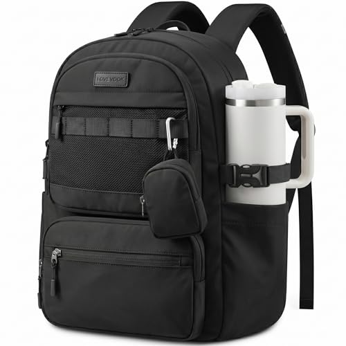 LOVEVOOK Laptop Backpack, 15.6" Carry On Airline Approved, Personal Item Bag Meets FAA Size, Trolley Sleeve Slides Over Suitcase, Waterproof Daypack for Travel College with Mini Pouch