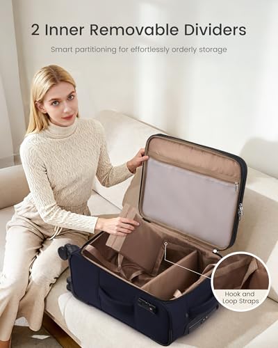 LOVEVOOK Carry On Luggage 22x14x9 Airline Approved, Softside Suitcase with Spinner Wheels for Men Women, 22 Inch Rolling Luggage with TSA Lock Multiple Compartments for Travel Business Trip