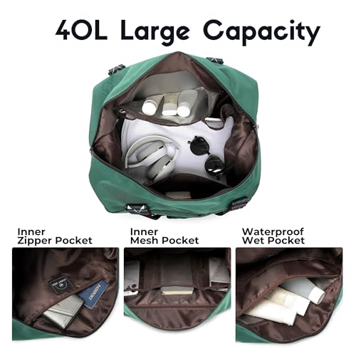 SUNNY BIRD Duffel with Utility Pouch, 40L Weekender Overnight Bag with Shoe Compartment for Travel and Sports (Greenboho)