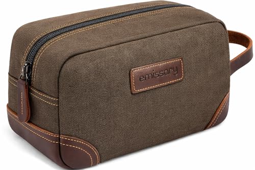 emissary Men's Toiletry Bag, Leather and Canvas Travel Toiletry Bag, Dopp Kit for Men, Travel Bathroom Bag Men's Shaving Kit, Travel Kit Small Bags for Men, Shaving Bag for Travel Accessories (Coffee)