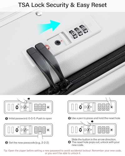MILADA Wide Handle Carry On Luggage with Front Pocket Hardshell 20 Inch Front Opening Luggage with Spinner Wheels TSA Lock Aluminium Suitcase Airline Approved Carry-On Travel Luggage, White