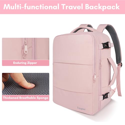 Taygeer Laptop Backpack for Women, Large Travel Backpack with 17.3 inch Laptop Compartment, TSA Friendly 40l Carry On Mochila, Daypack Business Computer Bag for Office Work Travel Essentials, Pink