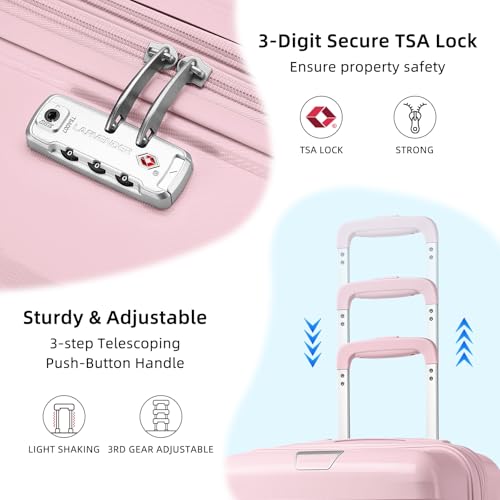 LARVENDER Luggage Sets 3 Piece with Duffel Bag Hardside PP Carry On Suitcase with 360° Spinner Wheels TSA Lock Luggage Sets for Women, Orchid Pink