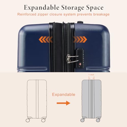 Sweetcrispy 28 Inch Checked Luggage, ABS Lightweight Rolling Hard Shell Suitcase with Smooth Spinner Wheels, Built-in TSA Lock, Durable Travel Suitcase for Business and Vacation Trip, Blue