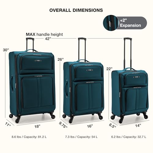 U.S. Traveler Anzio Softside Expandable Luggage with Spinner Wheels, Teal, 2-Piece Set (22/30)