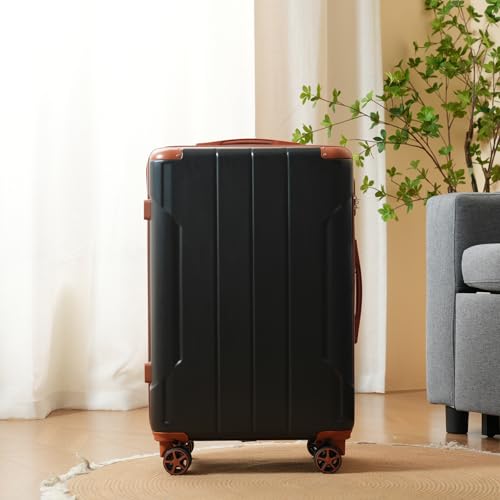 Merax Luggage Set 3 Piece, Hard Shell Suitcase Set with Spinner Wheels, Lightweight and Durable, Telescoping Handle, Carry On Luggage for Business and Vacation Travel (Black Brown)