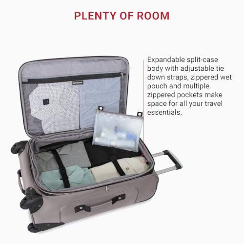 SWISSGEAR Sion Softside Expandable Spinner Luggage Durable Lightweight Travel Suitcase, Pewter, Checked-Medium