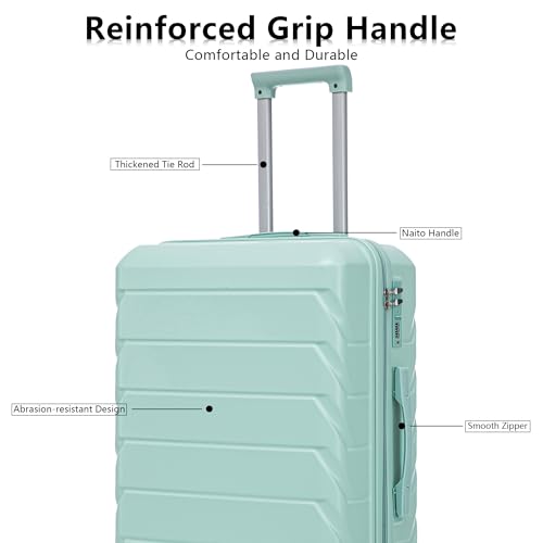 MoBtovs Luggage Sets, 3 Piece Durable Suitcase Set, ABS with Spinner Wheels and Combination Lock, 20"/24"/28", Suitable for Long Term travel and Carrying with You, Mint Green