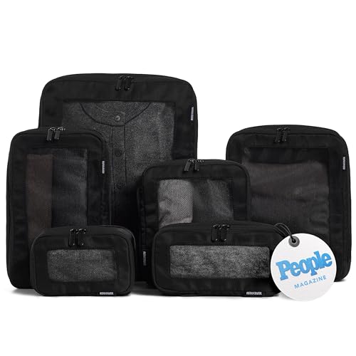 Aerotrunk Compression Packing Cubes for Travel - Luggage Organizer Bags - Double Zipper Packing Cubes for Suitcases (6-Pack, Black)