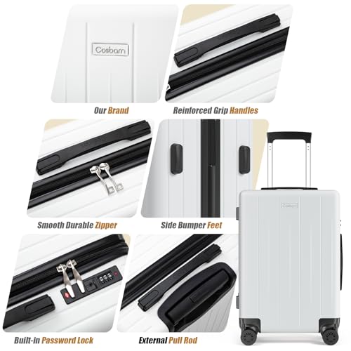 Cosbarn Carry On Luggage 22x14x9 Airline Approved, 20 inch Hard Shell Suitcase, ABS Hardside Suitcases, Lightweight Travel Luggage with 8 Silent Spinner Wheels, Black