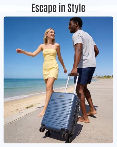 LIGHT FLIGHT Expandable Carry On Luggage 22x14x9 Airline Approved with Double Spinner Wheels, 20 Inch Lightweight Hard Shell Rolling Suitcases with TSA Lock, Blue