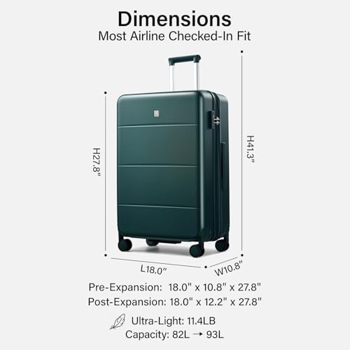 Hanke Expandable 26 Inch Luggage with Spinner Wheels, Hardside Large Suitcase, All-PC Hard Shell Travel Luggage, TSA Lock, Lightweight Durable Checked-Medium (Blackish Green, 93L)