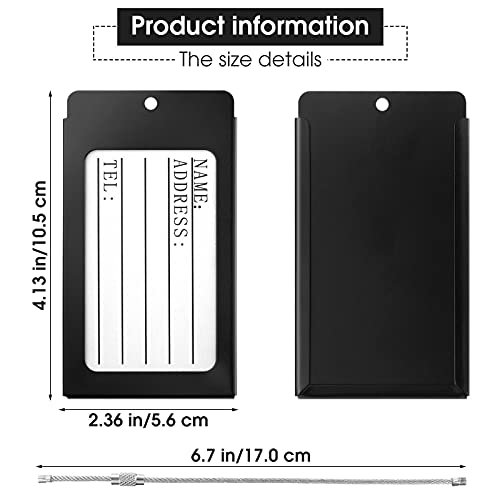 8 Pieces Luggage Tags Business Card Holder Aluminium Metal Durable Travel ID Bag Tag Bulk for Suitcases Backpacks Baggage Name Address Label Identifier(Silver, Black)