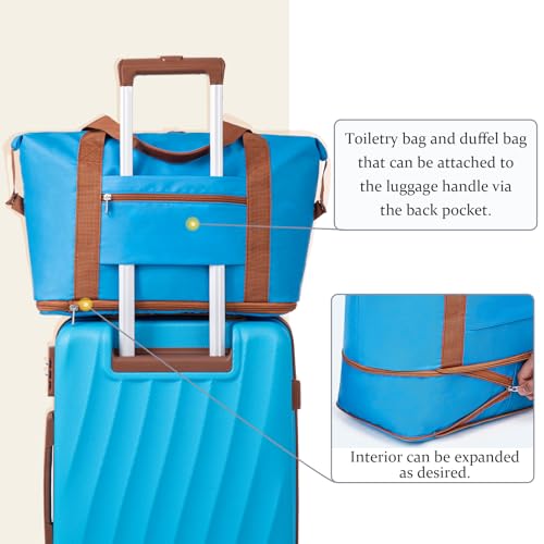 Eeeza Carry on Luggage Sets 22x14x9 Airline Approved Durable Travel Luggage Suitcases with Wheels,ABS Hard Case Suitcases with Spinner Wheels,(SkyBlue,3 Piece Sets(20"/DB/TB))