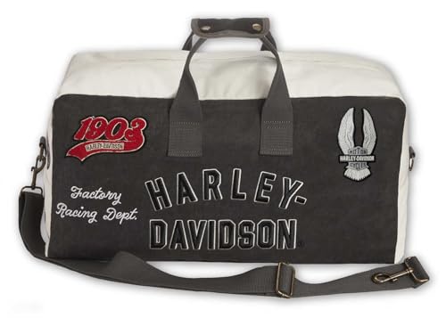 Harley-Davidson Multiple Patches & Logos Vintage Duffel Bag, Durable Canvas