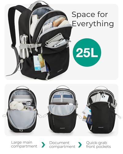 BAGSMART Travel Backpack for Women&Men, Lightweight 15.6" Casual Backpack for College, TSA Carry On Backpack for Airplanes, Black