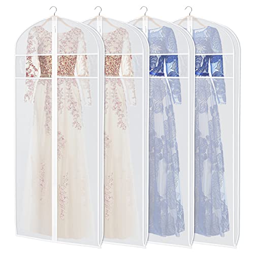 Zilink Dress Bags for Gowns Long 72-inch Garment Bags for Long Dresses Clear Dress Protector Bag with 3" Gusset and Full Length Zipper for Dresses, Fur Coat Gown Closet Storage（Set of 4）