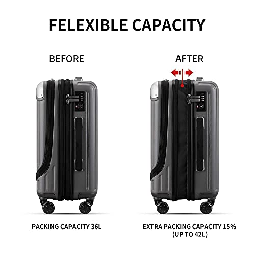 LEVEL8 Grace Expandable 20" Carry-On Luggage with 4 PC Organizer Packing Cubes - Grey, Carry-On 20-Inch