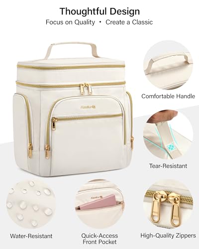 Hanke Large Toiletry Bag for Women Travel, Double Layer Organizer with Wide Opening for Full-Size Cosmetics & Toiletries, 12.2L Water-Resistant Makeup Bag,Off White