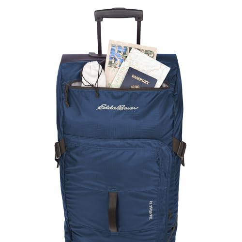 Eddie Bauer Traverse Luggage | Roller Wheels | Telescoping Handle | Travel | Vacation | Ripstop Nylon - Medium Indigo, 31"