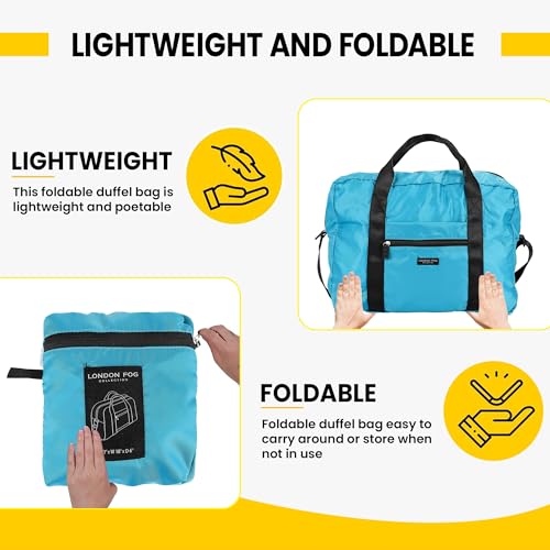 London Fog Nylon Foldable Duffle Bag, Blue Lagoon