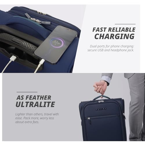 Verage Under Seat Luggage with Wheels, Softside Small Suitcase Spinner Carry On Luggage Bags for Airlines Airplanes Short Trip Men Women (Navy, 14-Inch Underseat)