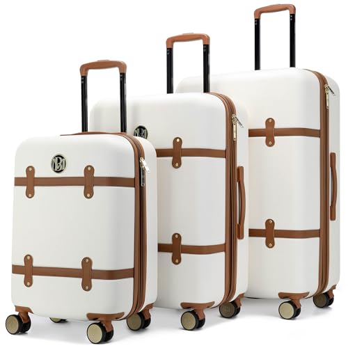 Badgley Mischka Grace 3 Piece Polycarbonate-ABS Expandable Retro Luggage Set (White)
