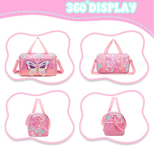 Homskiii Kids Pink Butterfly Luggage with Wheels Suitcases Travel Softside Suitcases 16" Carry on Suitcase with Duffle Bag Luggage Sets Airline Approved