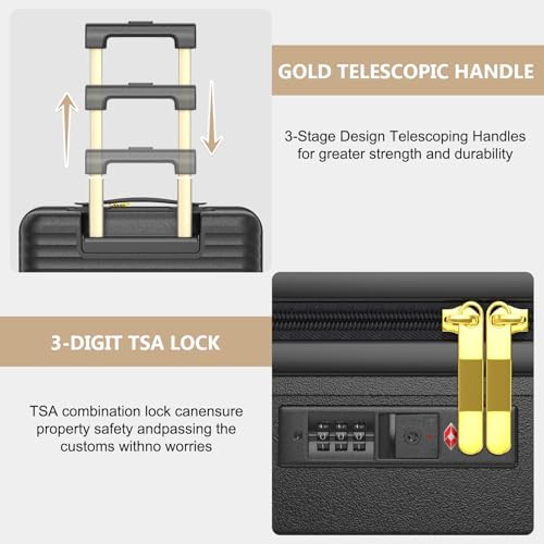 Joyway Carry on Luggage Airline Approved with TSA Lock, Hard Shell 18 Inch Travel Carry-on Suitcase with Spinner Wheels (Black, 18 Inch Luggage)