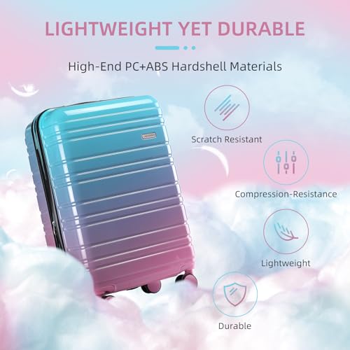 LARVENDER Luggage Sets 3 Piece, 20 Inch Carry on Luggage 22x14x9 Airline Approved Hardside PC+ABS Suitcase Set with Spinner Wheels TSA Lock, Lightweight Luggage Set for Women, Cotton Candy