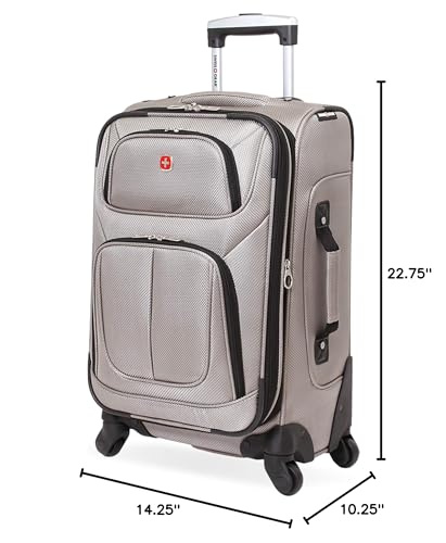 SwissGear Sion Softside Expandable Luggage – Carry-On Suitcase with 360 Degree Wheels & Retractable Handle – 21 Inch, Perfect for 1-3 Night Trips – Pewter