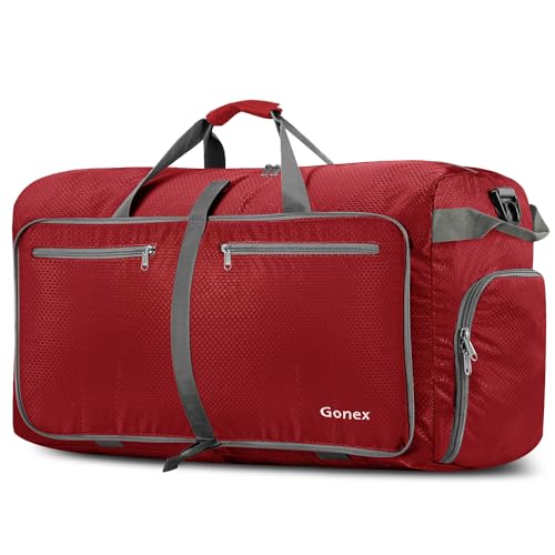 Gonex 100L Large Foldable Travel Duffle Bag with Shoes Compartment, Packable Lightweight Water Repellent Duffel Bag for Camping Gym Weekender Bag Red
