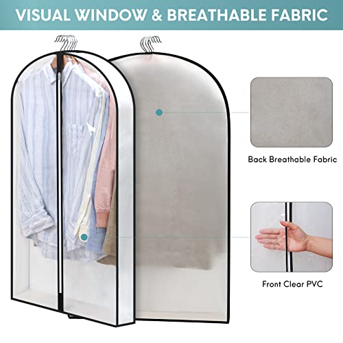 Perber 40" Clear Garment Bags for Hanging Clothes, 4" Gusseted Suit Bags for Closet Storage, Hanging Clothes Storage Suit Cover Bags with Zipper for Coats, Jackets, Shirts, 4 Packs
