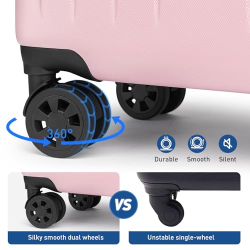 KYME Carry on luggage 22x14x9 Airline Approved Suitcase Hardshell With Double Spinner Wheels, PC+ABS TSA Lock Travel Luggage (Pink, 20" Carry On)