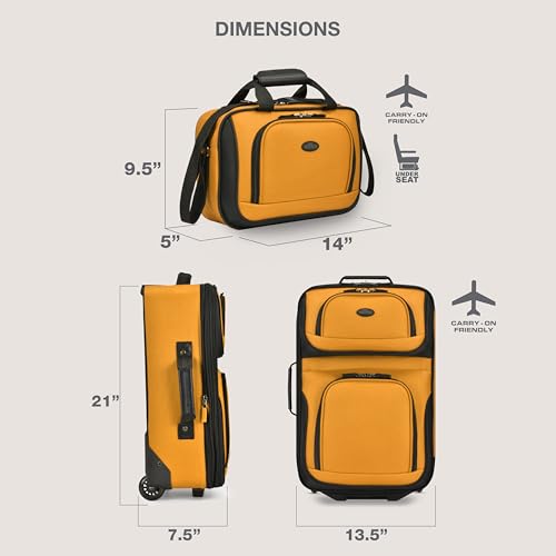 U.S. Traveler Rio Lightweight Softside Rolling Carry-on Suitcase, 2-Wheel Set, Orange