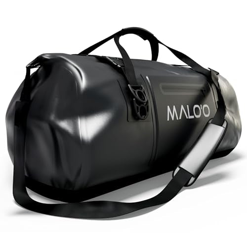 Malo’o Waterproof Dry Duffel, Heavy-Duty Roll Top Waterproof Gear Bag with Shoulder Strap & Molle Loops, Marine Duffel for Kayaking, Boating, Camping, Beach & Travel, Black, 60L