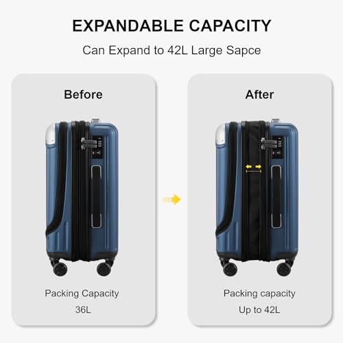 LEVEL8 Grace Carry on Luggage Airline Approved, 20 Inch Expandable Hard Sided Luggages with Spinner Wheels, Harshell Small Rolling Suitcase for Women Men with Tsa Lock, Blue