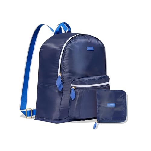 Paravel Fold Up Travel Backpack | Packable and Lightweight Foldable Travel Bag | Carry On Nylon Backpack with Trolley Sleeve, Scuba Navy