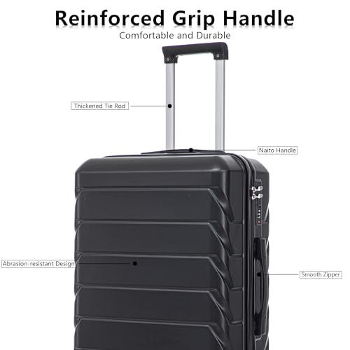 Merax 3-Piece ABS Hardshell Suitcase Set – Lightweight, Tough & Scratch-Resistant, All Black Stripe