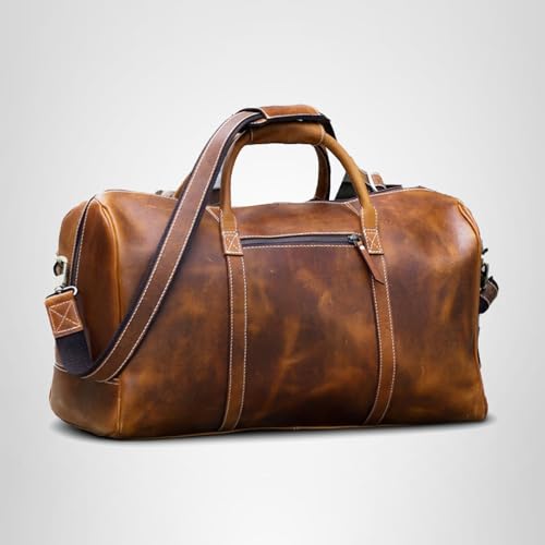 KomalC Leather Duffle Bags for Men and Women Travel Overnight Weekend sports bag holdall Gym Duffel for Men