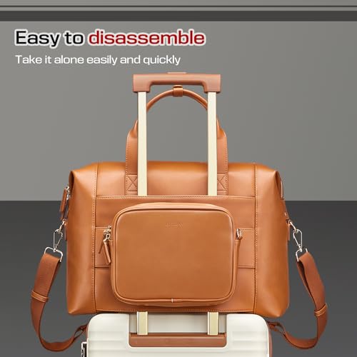 Joyway Leather Travel Bag for Men, Travel Duffel Bags for Women，Large Weekender Overnight Bag, Waterproof Carry On Bag Travel Tote Bag Gym Bag with Luggage Strap