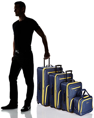 Rockland Fashion Softside 4 Piece Luggage Set, Expandable, (14" Tote/19"/24"/28"), Navy