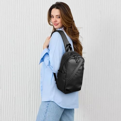 mixi EliteSeries Sling Bag Small Casual Daypack Crossbody Chest Bag One Shoulder Travel Backpack Waterproof Lightweight Versatile-13 Inch, Black