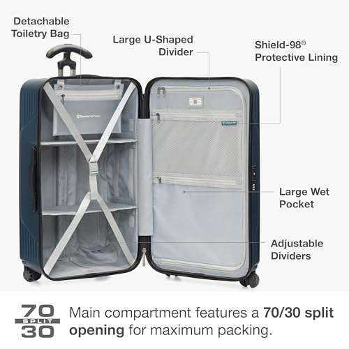Traveler's Choice Ultimax II Polycarbonate Hardside Luggage with Spinner Wheels, Matte Navy, 28-Inch Medium Trunk