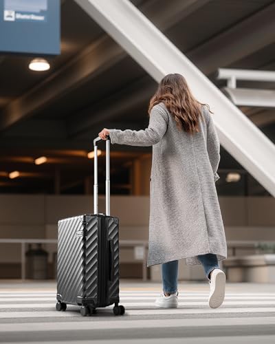 LUGGEX Carry On Luggage 22x14x9 Airline Approved, KVC Expandable Polycarbonate Hard Shell Suitcase for Travelling (EX-Core, Charcoal Metallic, 20 Inch, 40L-44L)