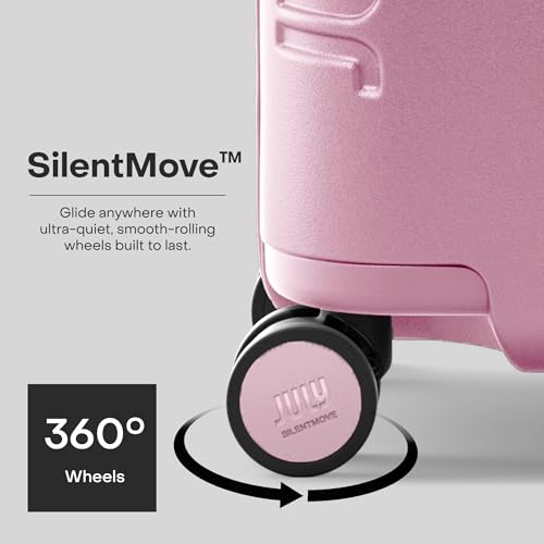 July Checked Plus Expandable - 28.75" Airline Approved Check In Luggage with Wheels, Rolling Suitcase for Men & Women - TSA Lock, Silent Spinner Wheels, Expansion Zip, Y-Strap - Blush Pink