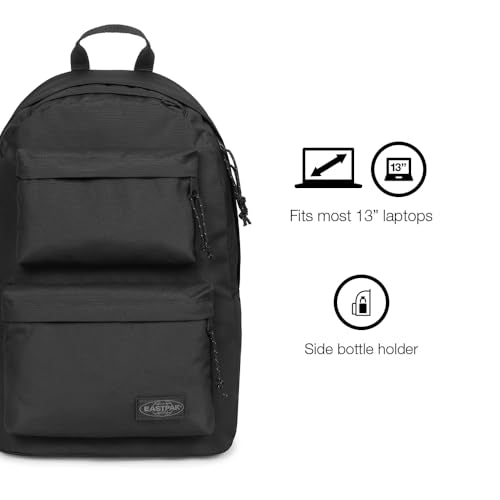 EASTPAK Padded Double – 24L Squared Backpack with Dual Front Pockets, 13” Laptop Sleeve, Bottle Holder & Padded Straps, Black