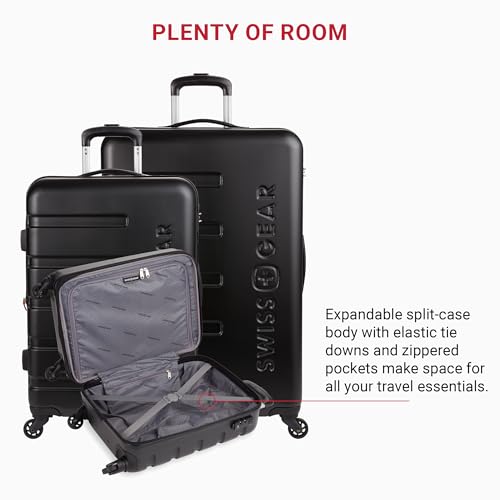 SwissGear 7366 Signature Hardside Expandable Luggage with Spinner Wheels, TSA Lock, Cup-Holder, Black, 3-Piece Set (19/23/27)